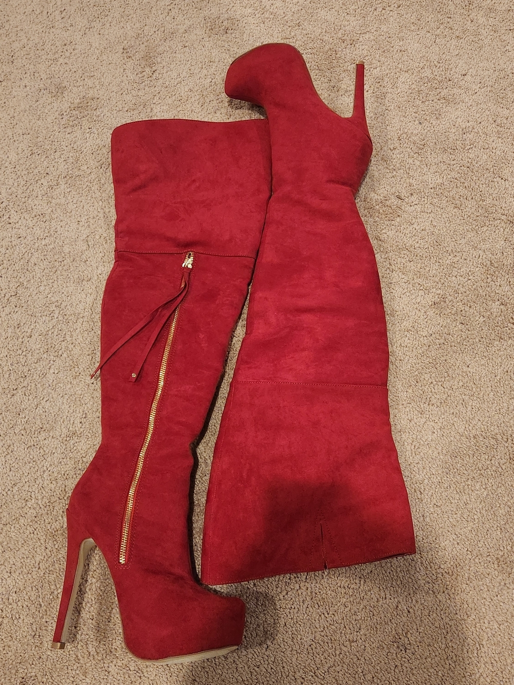 Ballantyne Red Over-the-Knee Suede Platform Stiletto Boots
